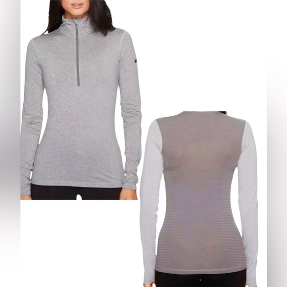 Nike Pro Dri-Fit Women's Long Sleeve 1/4 Zip Pullover Top Gray L Warm Stretch - Picture 2 of 16